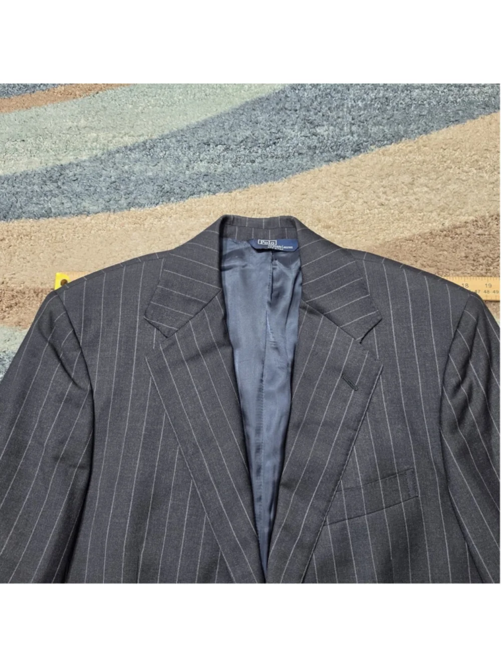 Polo Ralph Lauren Blazer Mens 40R Gray Pinstripe Worsted Union Made In Italy
